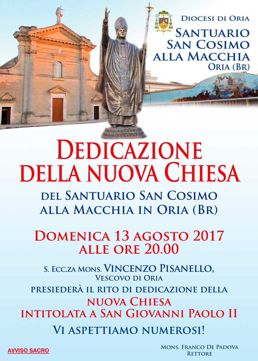 Dedicazione nuova Chiesa Santuario San Cosimo