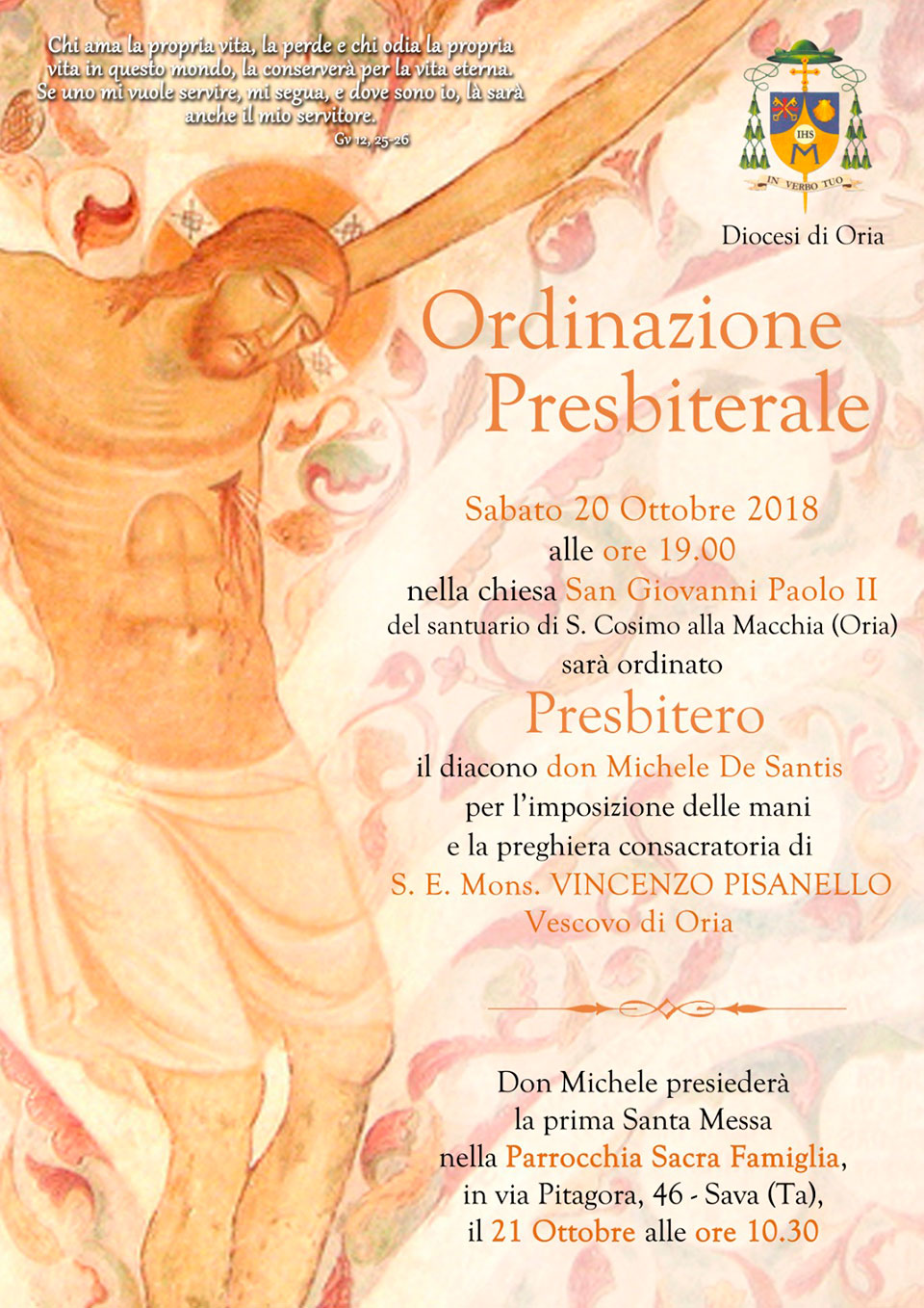 Locandina ordinazione presbiterale don Michele De Santis