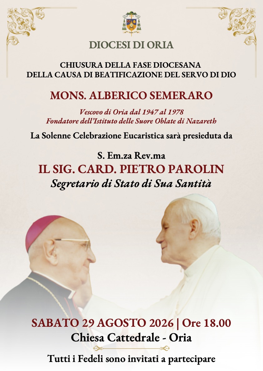 La Diocesi di Oria accoglie il cardinale Parolin
