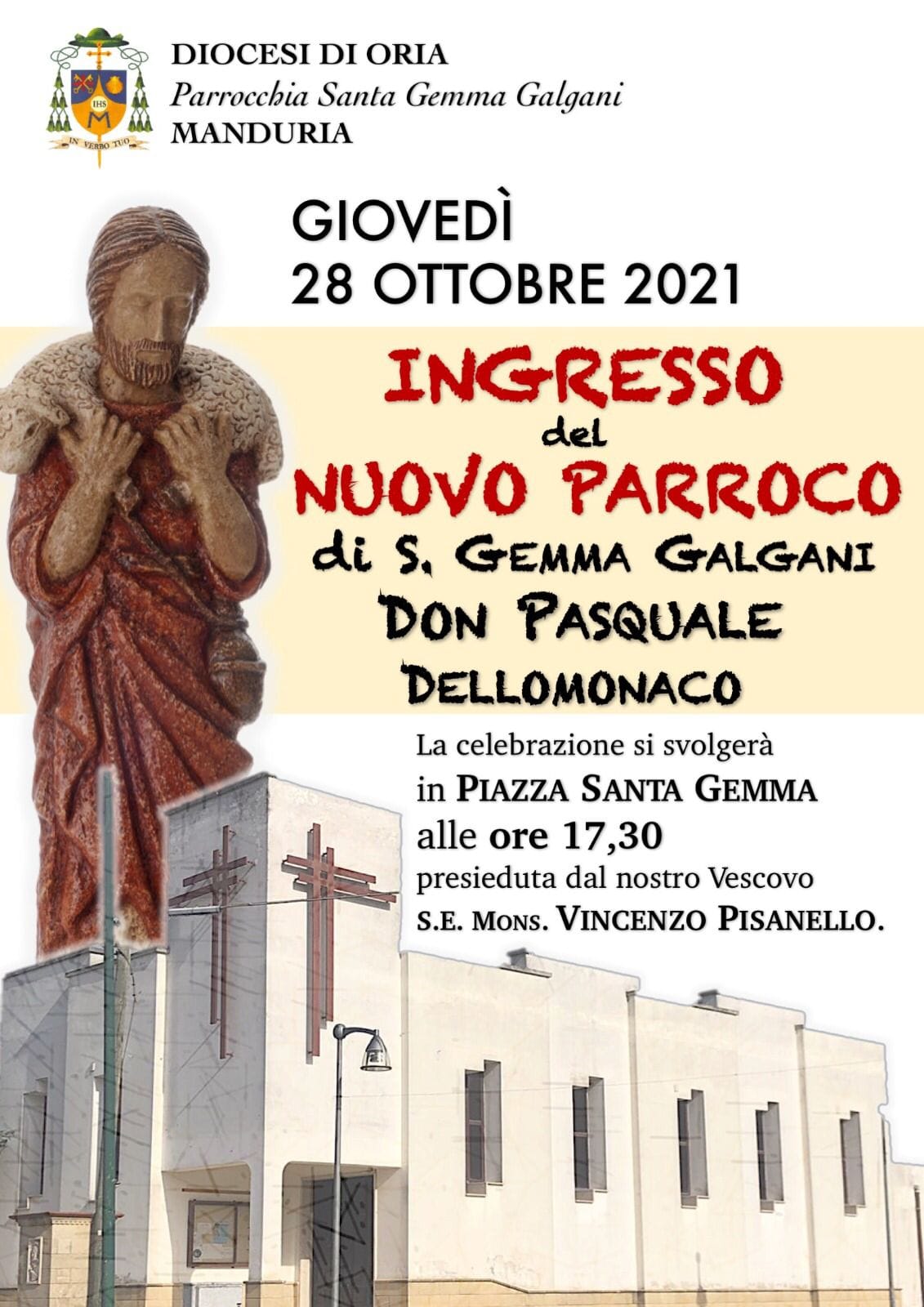 Manifesto ingresso nuovo parroco S. Gemma Galgani don Pasquale Dellomonaco